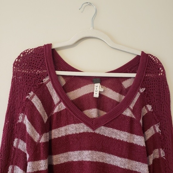 We The Free Fluffy Swit Pullover Maroon Striped Oversized Slouchy Sweater Size M - Picture 8 of 9